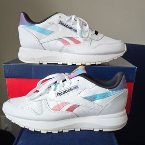 Reebok Kids White Sneakers with Blue and Pink Accents